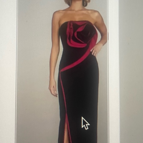 Gia Franco Black Gown with Fuchsia Rosette - Picture 2 of 2